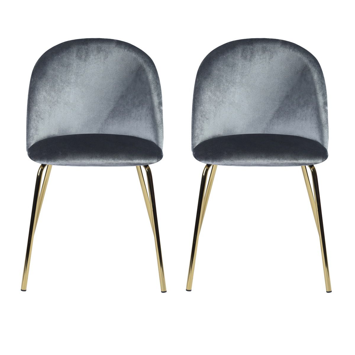 Furniturer Grey Velvet With Gold Metal Legs Dining Chair, Zomba,set Of In Round Gray And Black Velvet Ottomans Set Of  (View 14 of 20)