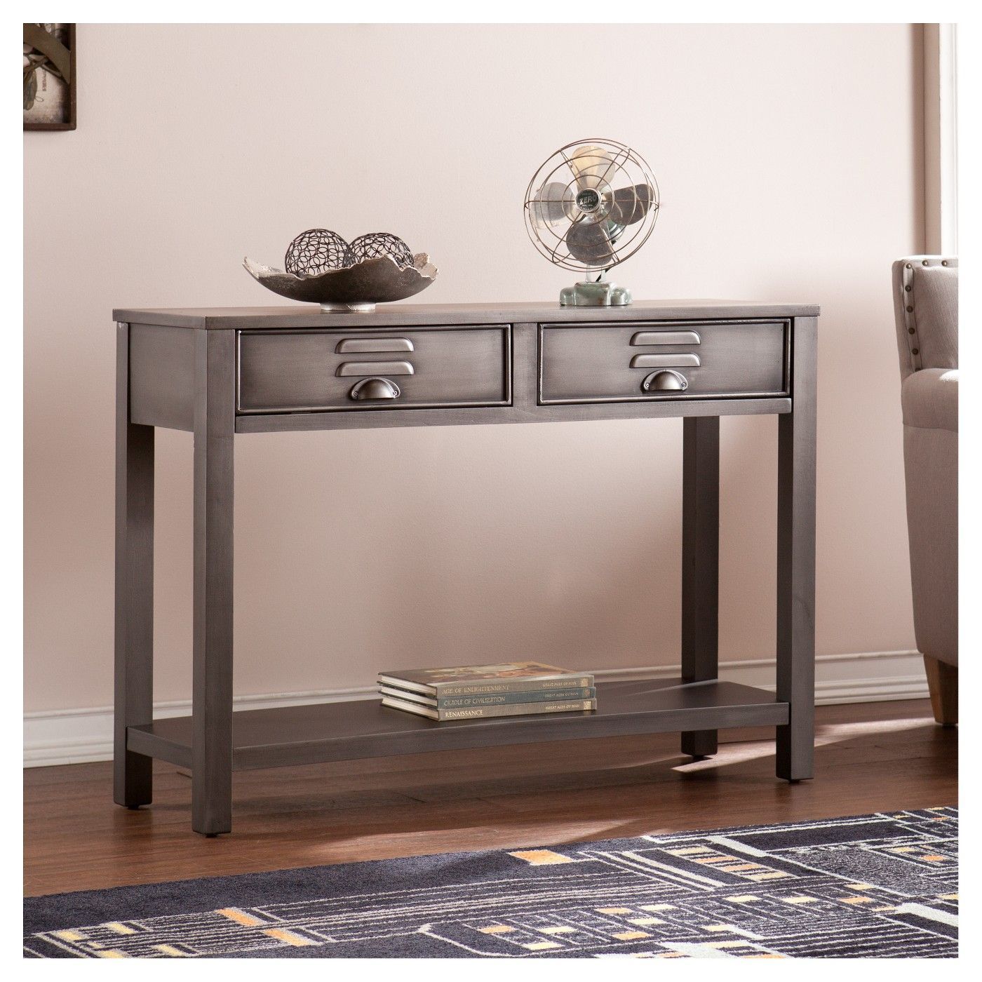 Gallagher Metal Console Table – Gray – Aiden Lane – Image 2 Of 8 | Wohnung Throughout Gray Driftwood And Metal Console Tables (View 6 of 20)