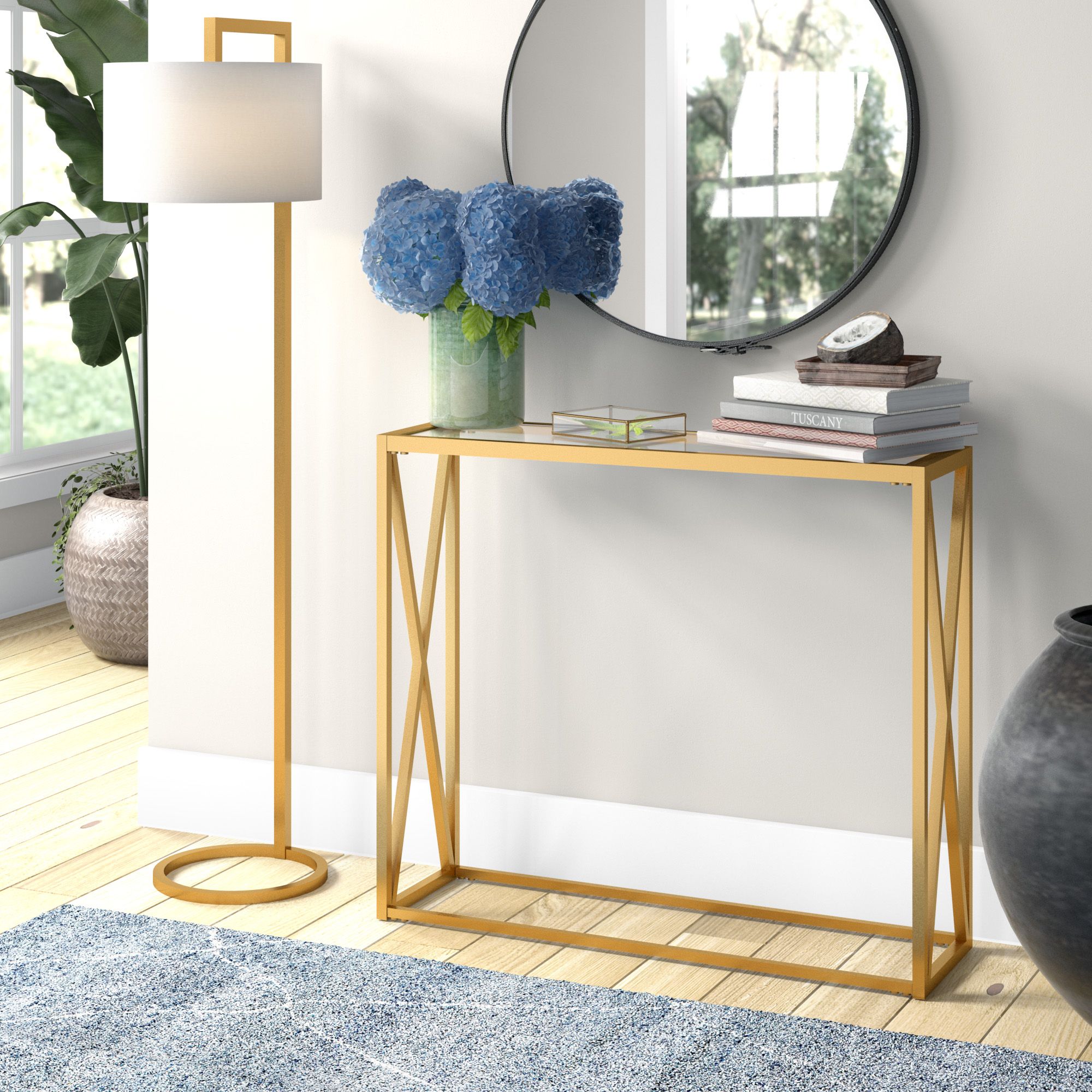 Geometric Console Table, Narrow Glass Sofa Table For Living Room With Regard To Geometric Glass Top Gold Console Tables (View 2 of 20)