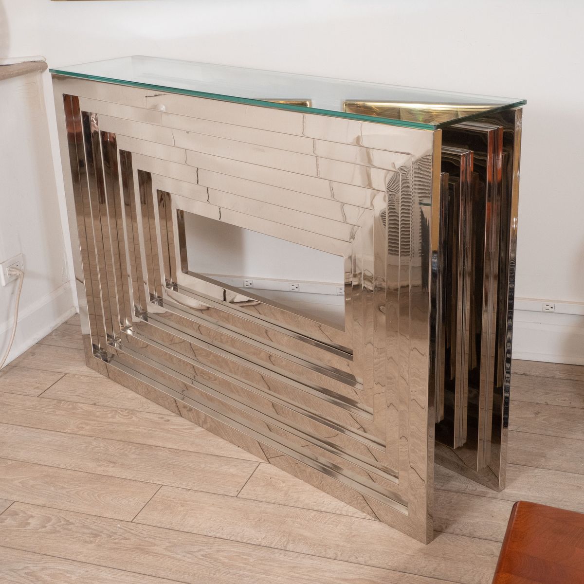Geometric Motif Chrome Console Table | Console Tables | John Salibello Intended For Geometric White Console Tables (View 17 of 20)