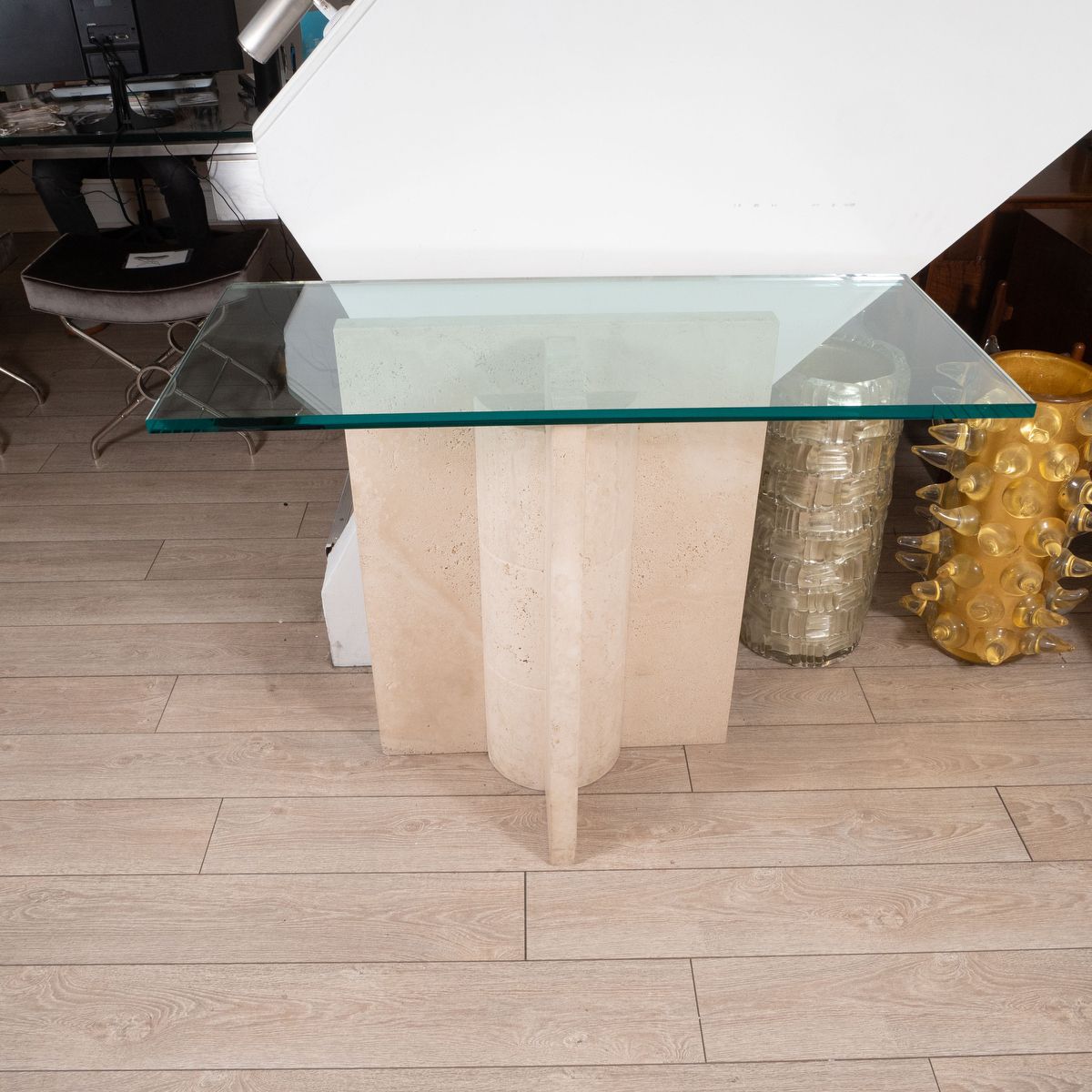 Geometric Motif Travertine Console Table | Console Tables | John Salibello With Regard To Geometric Console Tables (View 5 of 20)
