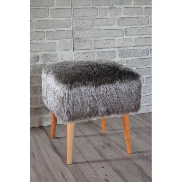 George Oliver Pyramid Home Decor Square Faux Fur Stool For Vanity For Charcoal Brown Faux Fur Square Ottomans (View 11 of 20)
