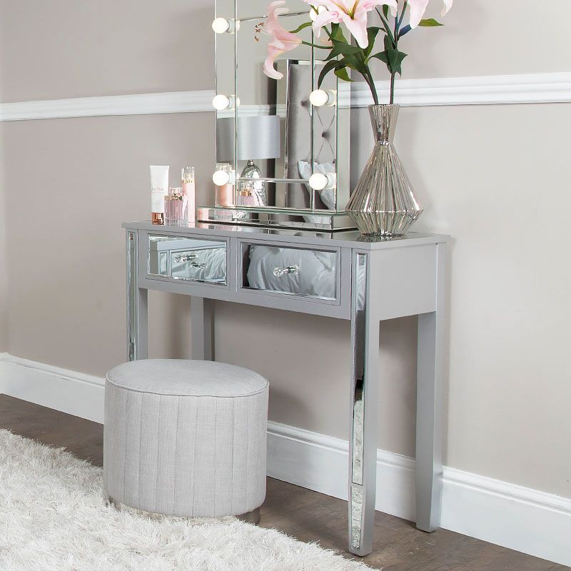 Georgia Silver Wood Trim Mirrored 2 Drawer Console Dressing Table Throughout Mirrored And Silver Console Tables (View 10 of 20)