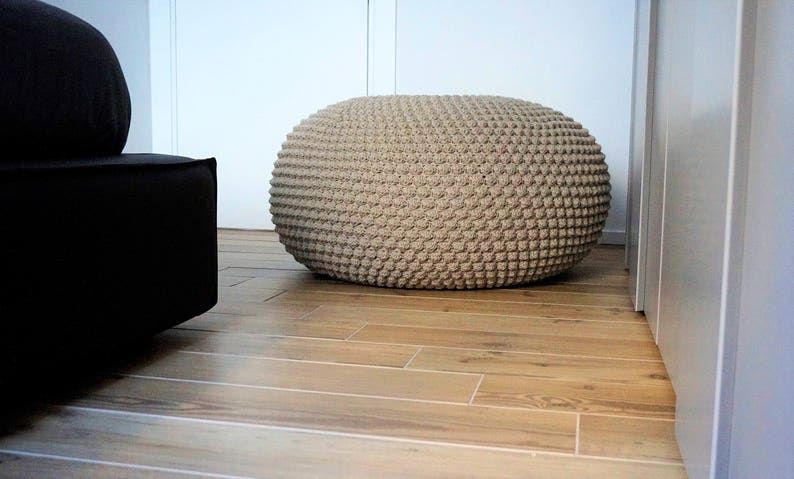 Giant Xxxl Crochet Pouf Poof Ottoman Footstool Home Decor | Etsy For Scandinavia Knit Tan Wool Cube Pouf Ottomans (View 14 of 20)