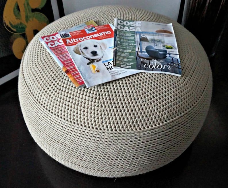 Giant Xxxl Crochet Pouf Poof Ottoman Footstool Home Decor | Etsy Throughout Gray And Beige Solid Cube Pouf Ottomans (View 12 of 20)