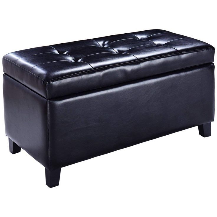 Giantex 32'' Storage Ottoman Bench Faux Leather Seat Tufted Footrest Intended For Black Faux Leather Tufted Ottomans (View 3 of 20)
