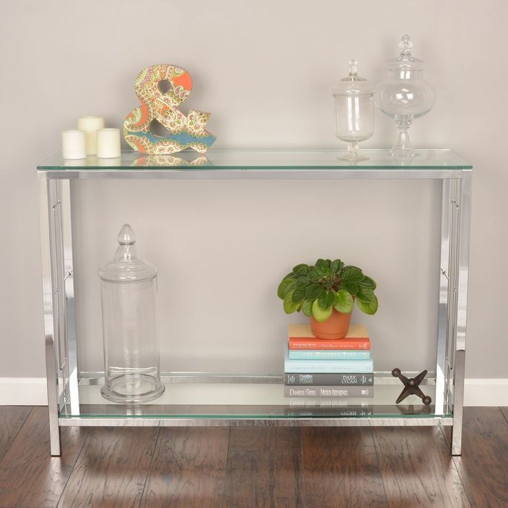 Glass Entryway Table Shelf Contemporary Console Silver Chrome Furniture With Regard To Silver Mirror And Chrome Console Tables (View 10 of 20)