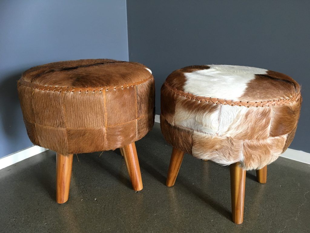Goat Fur Footstool Ottoman – Loft Furniture For Stone Wool With Wooden Legs Ottomans (View 10 of 20)