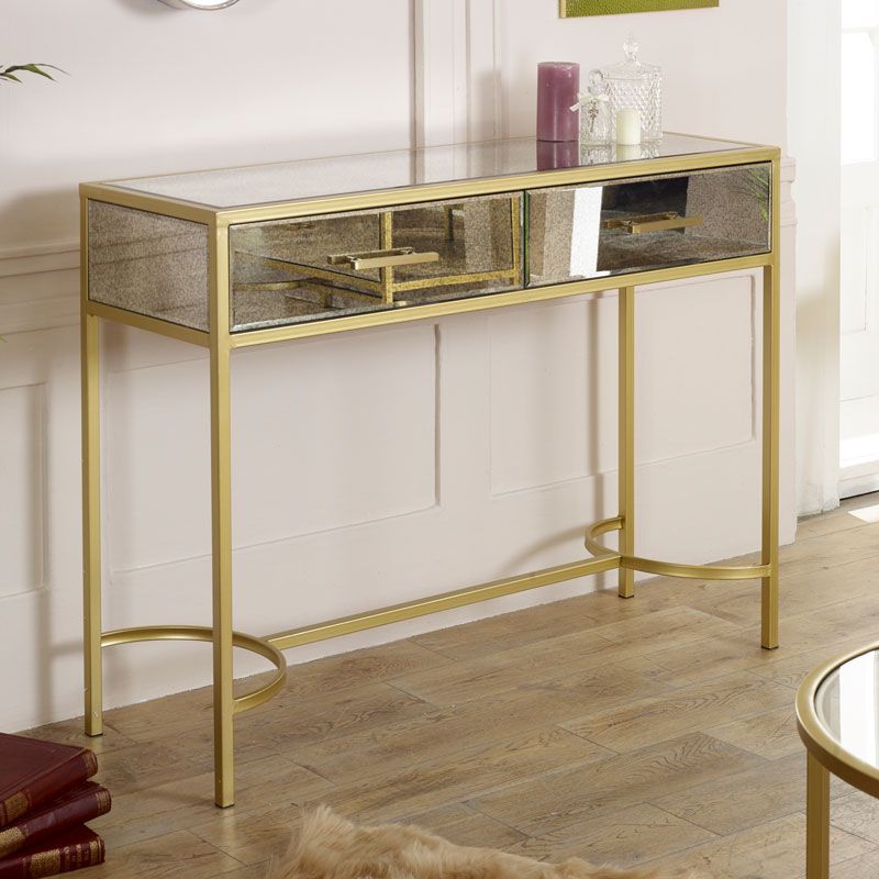 Gold Antique Mirrored Console Table – Cleopatra Range | Melody Maison® Inside Mirrored Modern Console Tables (View 7 of 20)