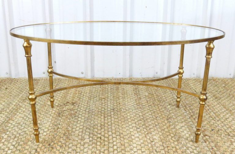 Gold & Glass Oval Coffee Table – Sue Bee Vintage Rentals, Llc (View 13 of 20)