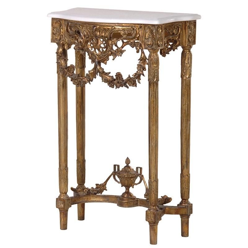 Gold Leaf Ornate Console Table With Marble Top | Mulberry Moon Throughout Antiqued Gold Leaf Console Tables (View 19 of 20)