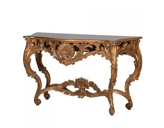 Gold Leaf Versailles French Console Table | Antique Reproduction Gold With Antique Blue Gold Console Tables (View 10 of 20)
