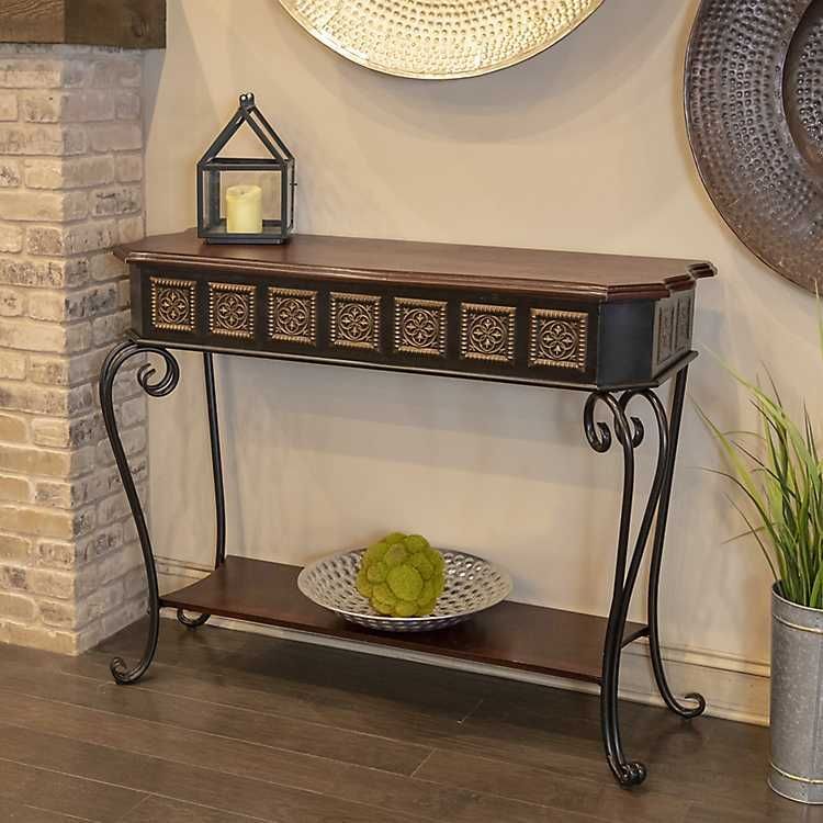 Gold Medallion Wood And Metal Console Table From Kirkland's | Metal With Regard To Walnut Wood And Gold Metal Console Tables (View 20 of 20)