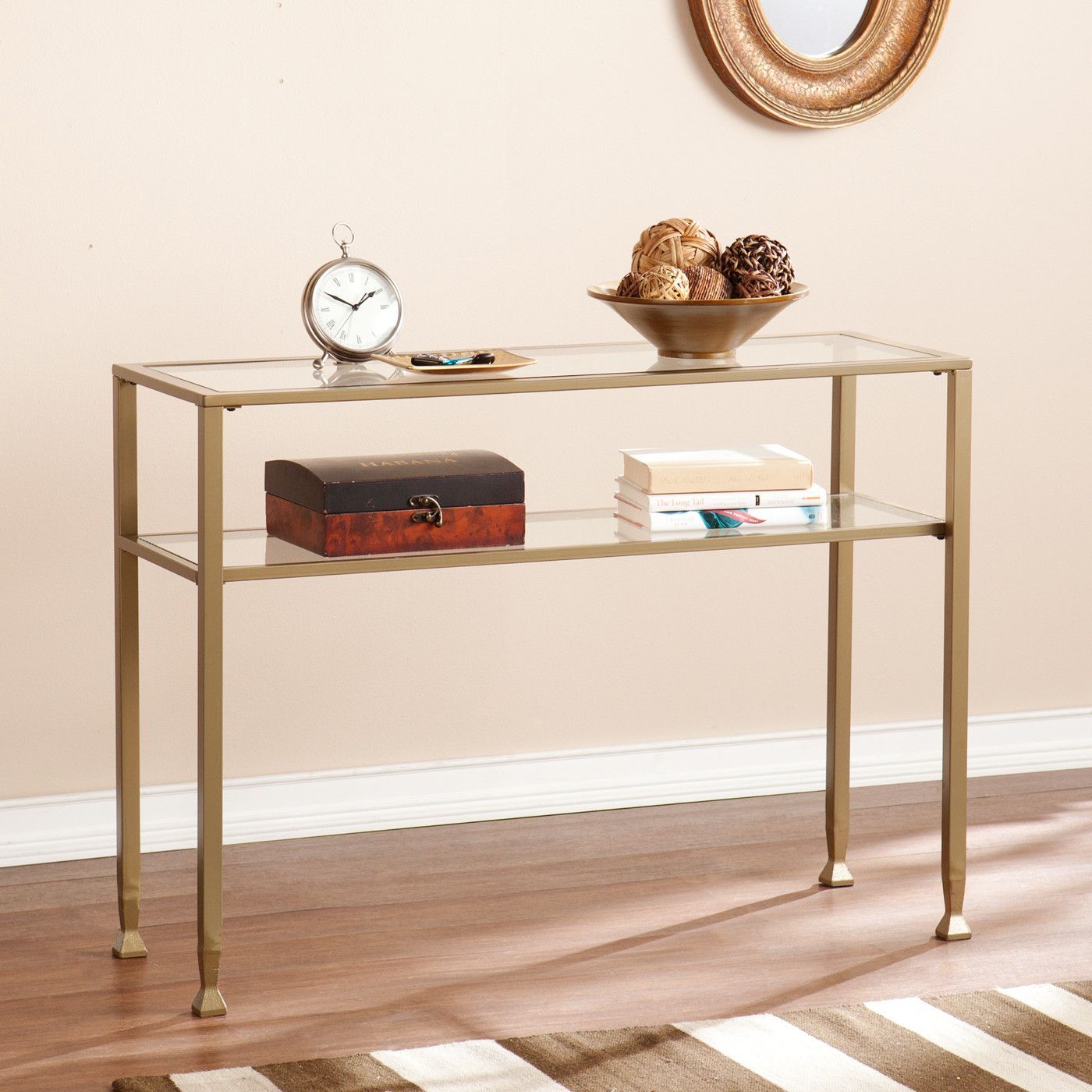 Gold Metal And Glass Console Table | Contemporary Console Table With Glass And Gold Oval Console Tables (View 1 of 20)