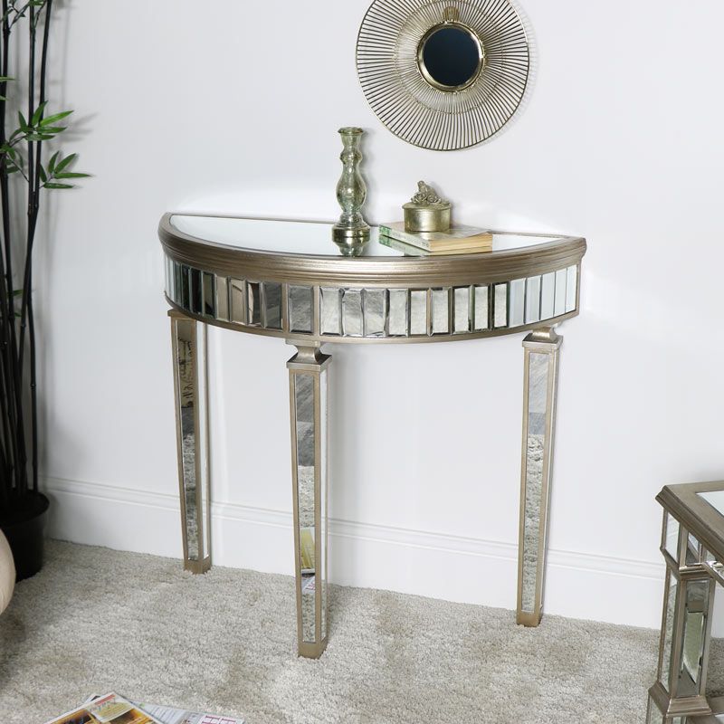 Gold Mirrored Half Moon Console Table – Deco Range – Melody Maison® In Gold And Mirror Modern Cube Console Tables (View 12 of 20)
