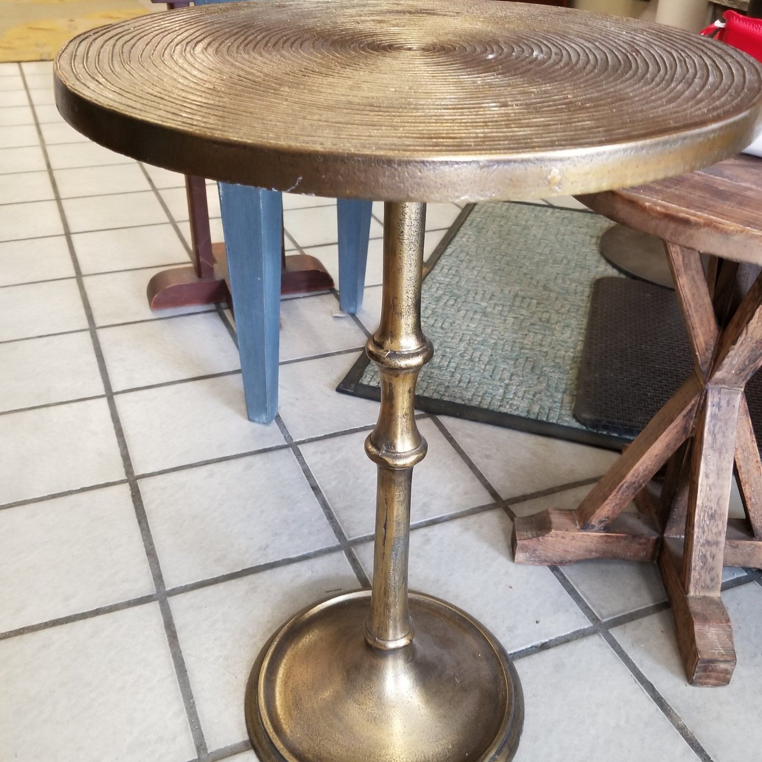 Gold Round Metal Side Table | Round Metal Side Table, Metal Side Table In Antique Brass Aluminum Round Console Tables (View 8 of 20)