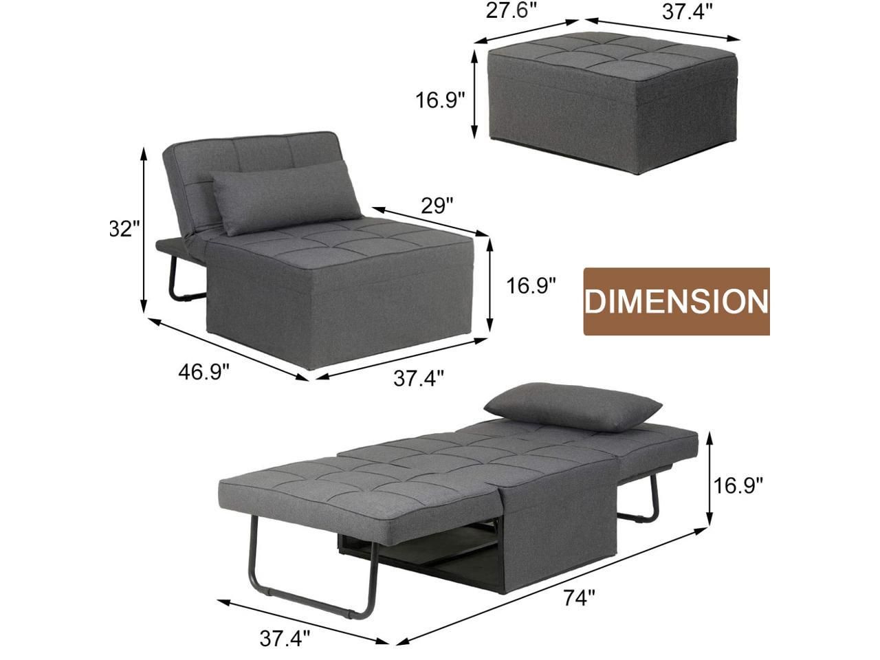 Googic Sofa Bed, Convertible Chair 4 In 1 Multi Function Folding Throughout Light Gray Fold Out Sleeper Ottomans (View 6 of 20)