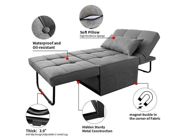 Googic Sofa Bed, Convertible Chair 4 In 1 Multi Function Folding With Light Gray Fold Out Sleeper Ottomans (View 8 of 20)