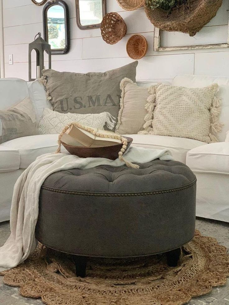 Granite Grey Distressed Vegan Leather Ottoman Tufted | Etsy In 2020 Inside Weathered Ivory Leather Hide Pouf Ottomans (View 18 of 20)