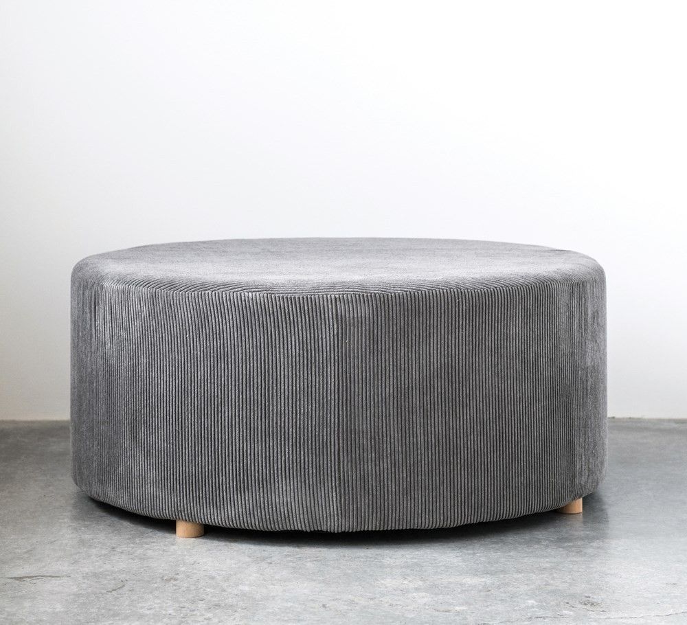 Gray Corduroy Ottoman – Motif Event Rentals With Navy And Dark Brown Jute Pouf Ottomans (View 6 of 20)