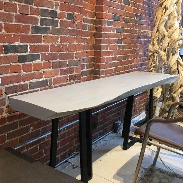 Gray Stained Acacia Console Table With Matte Black Hollow Iron Legs Within Matte Black Console Tables (Gallery 19 of 20)