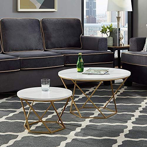 Great For New Geometric Nesting Coffee Tables In Faux Marble Finish Within Round Gold Metal Cage Nesting Ottomans Set Of  (View 9 of 20)