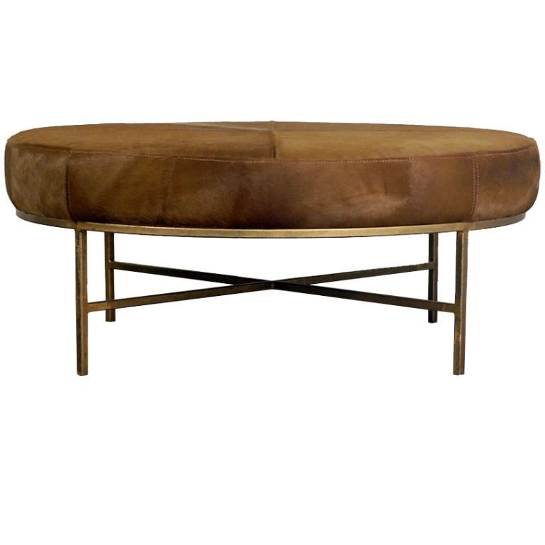 Green / Brown Pony Hide Ottoman / Coffee Table At 1stdibs Pertaining To White And Beige Ombre Cylinder Pouf Ottomans (View 20 of 20)