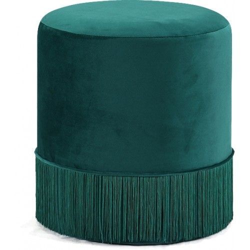 Green Fringed Round Velvet Ottoman Footstool | Ottoman Stool, Velvet Intended For Textured Green Round Pouf Ottomans (View 6 of 20)
