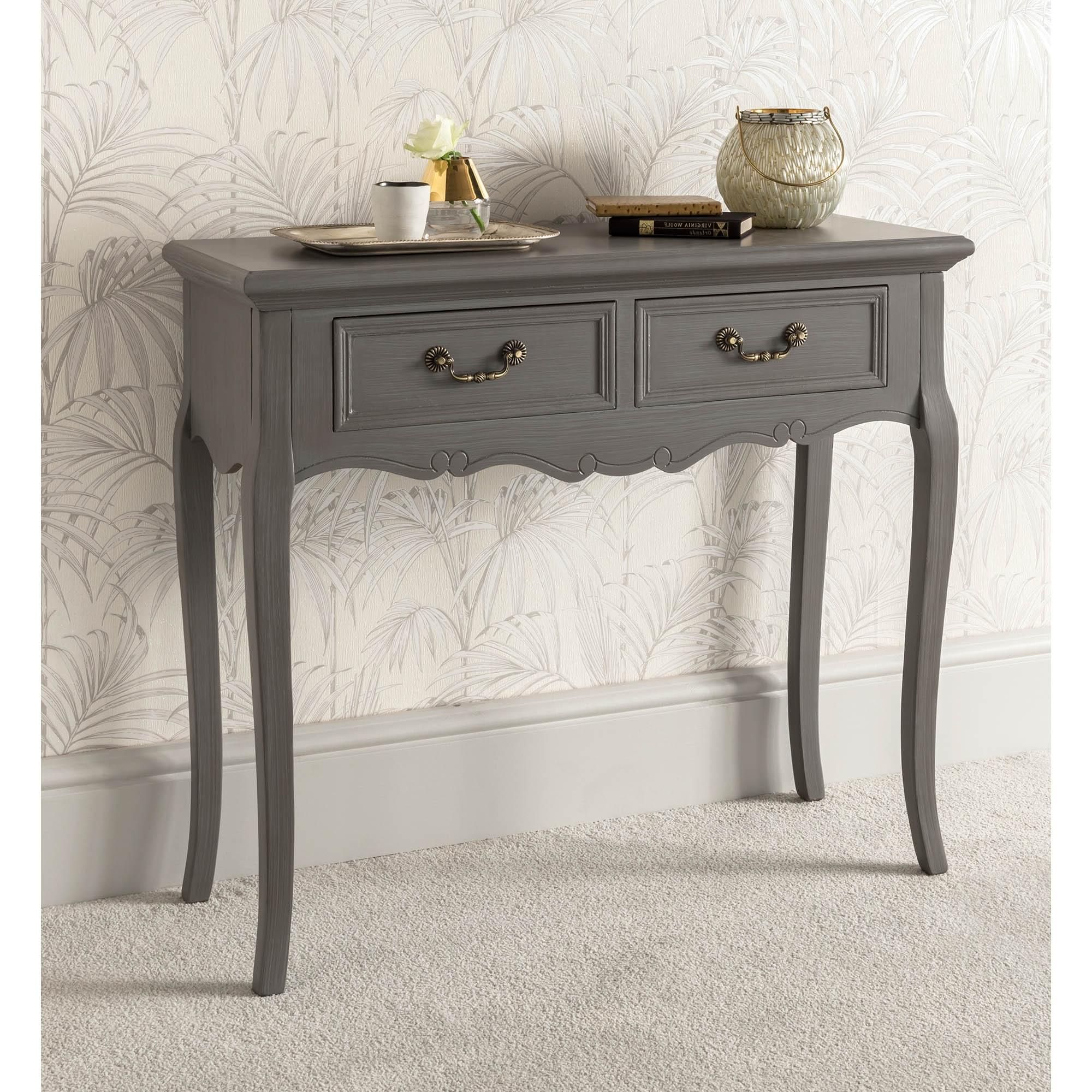 Grey 2 Drawer Antique French Style Console Table | French Lounge For Antique Mirror Console Tables (View 15 of 20)