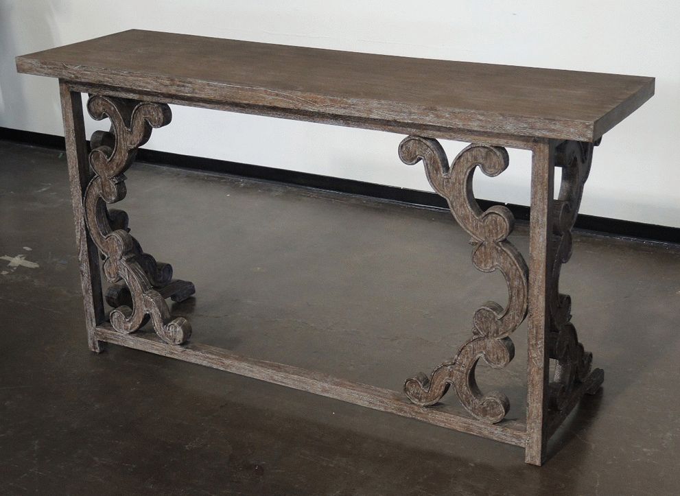 Grey Console Sofa Back Entry Table With Carving – Altar & Console Tables In Smoke Gray Wood Console Tables (View 15 of 20)
