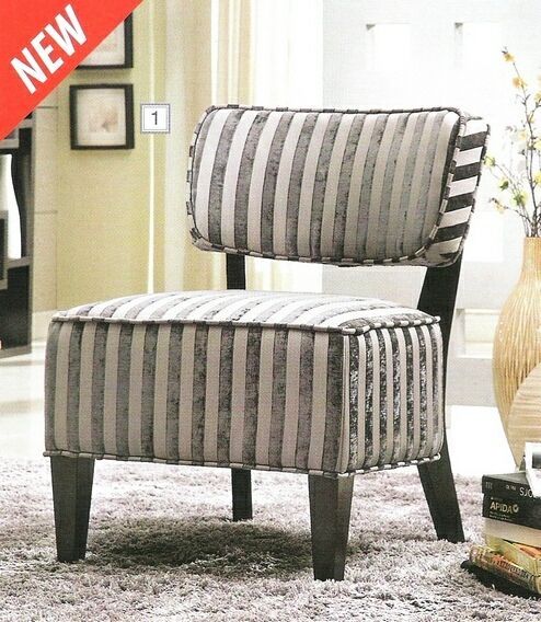 Grey Stripped Fabric Upholstered Accent Side Chair With Espresso Finish Intended For Smoke Gray Wood Accent Stools (View 17 of 20)
