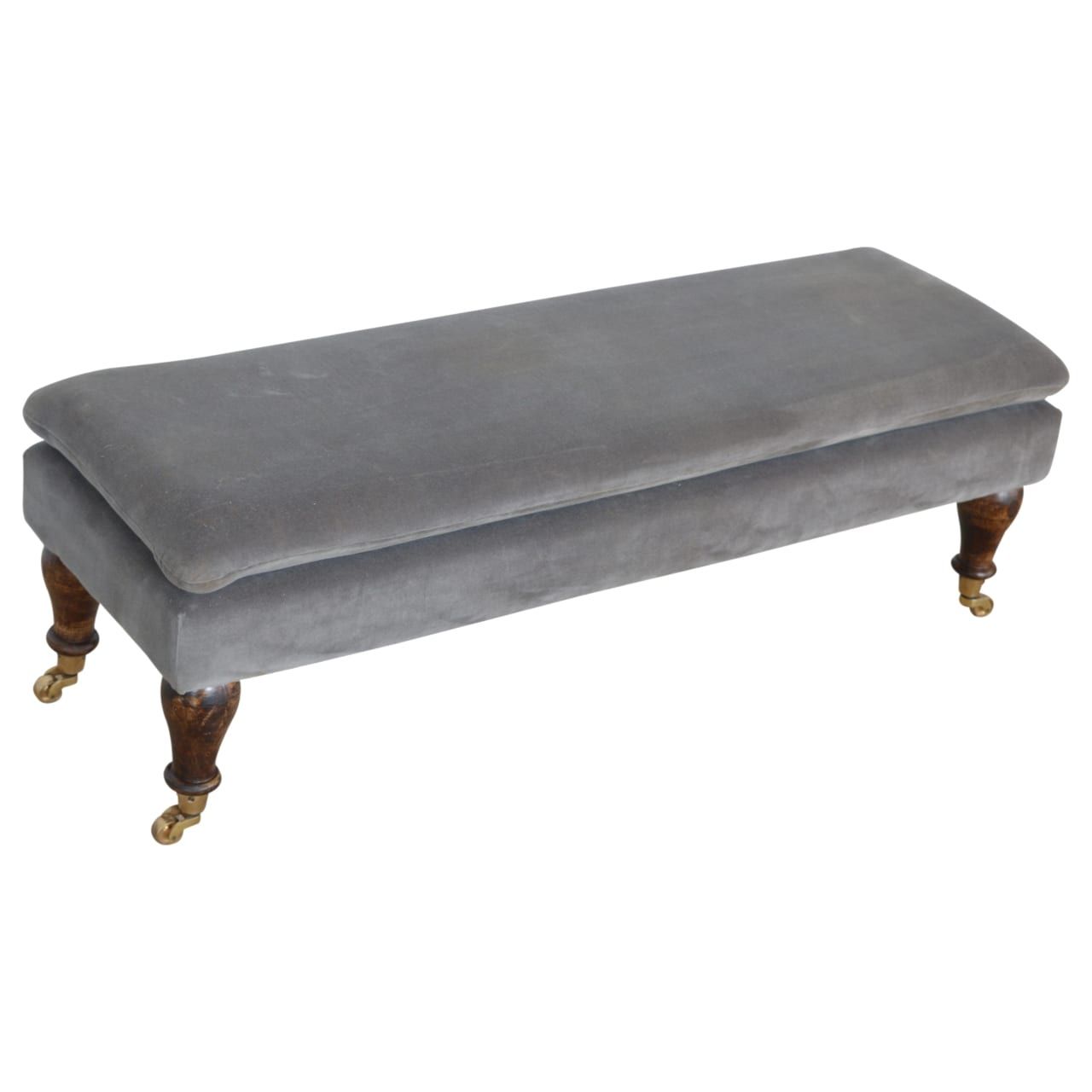 Grey Velvet Bench With Castors | Scottish Antique & Arts Centre For Rivet Gray Velvet Fabric Bench (View 16 of 20)