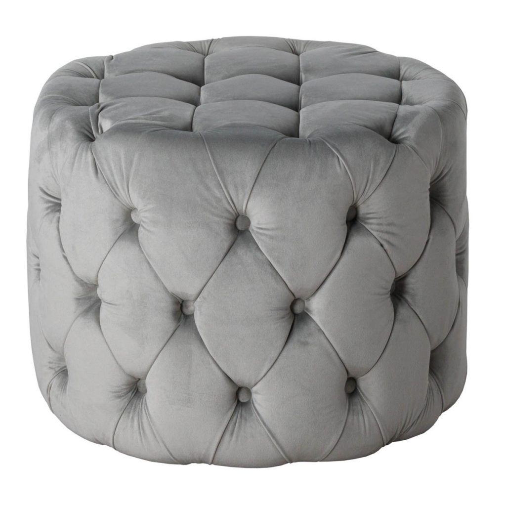 Grey Velvet Round Foot Stool – Interior Flair With Honeycomb Silver Velvet Fabric Ottomans (Gallery 20 of 20)
