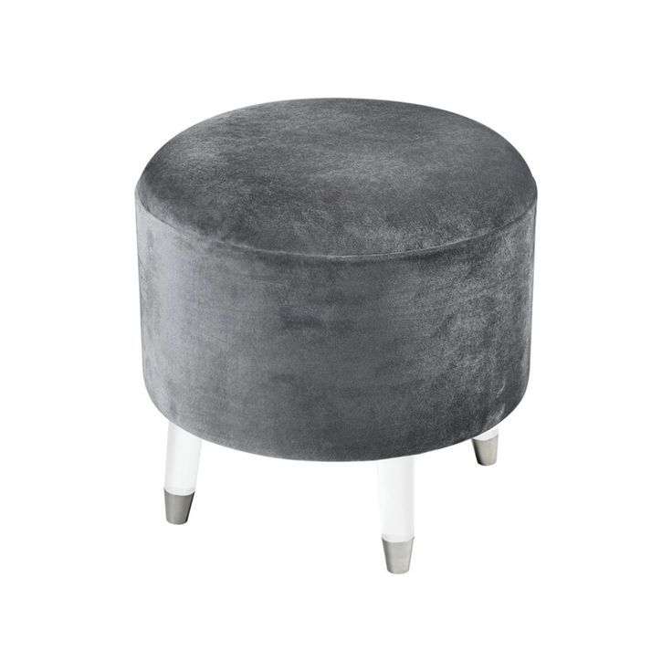 Grey Velvet Round Stool With Clear Legs | Clear Home Design In 2020 Inside Gray Velvet Oval Ottomans (View 12 of 20)