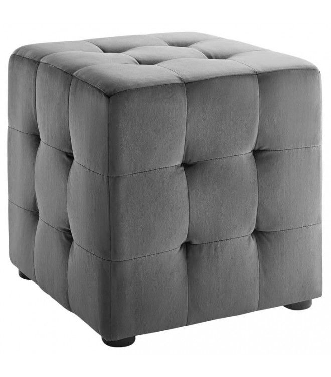 Grey Velvet Tufted Cube Footstool Ottoman For Tufted Gray Velvet Ottomans (View 5 of 20)