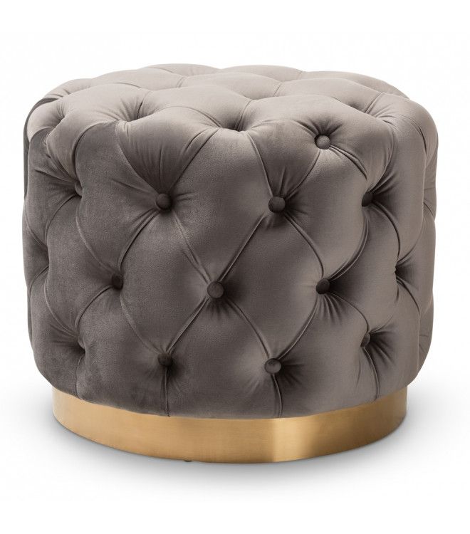 Grey Velvet Tufted Round Footstool Ottoman Gold Base With Tufted Gray Velvet Ottomans (View 4 of 20)