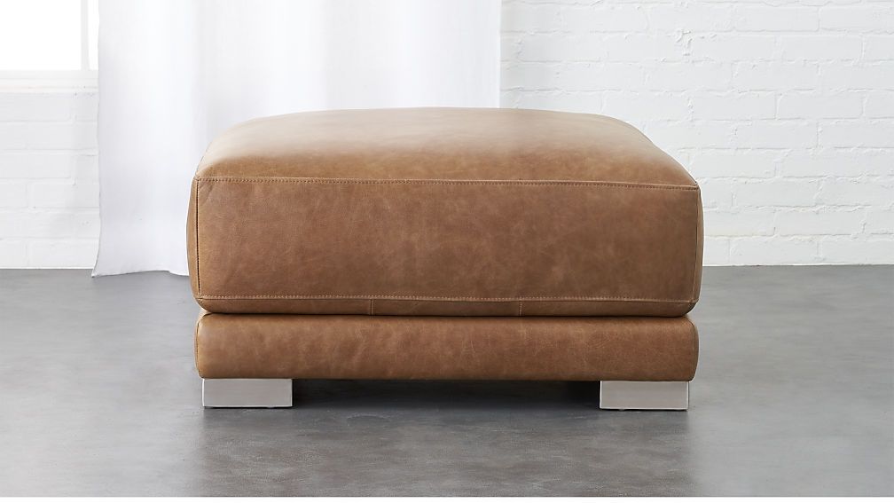 Gybson Brown Leather Ottoman | Cb2 | Brown Leather Ottoman, Leather In Camber Caramel Leather Ottomans (View 6 of 17)