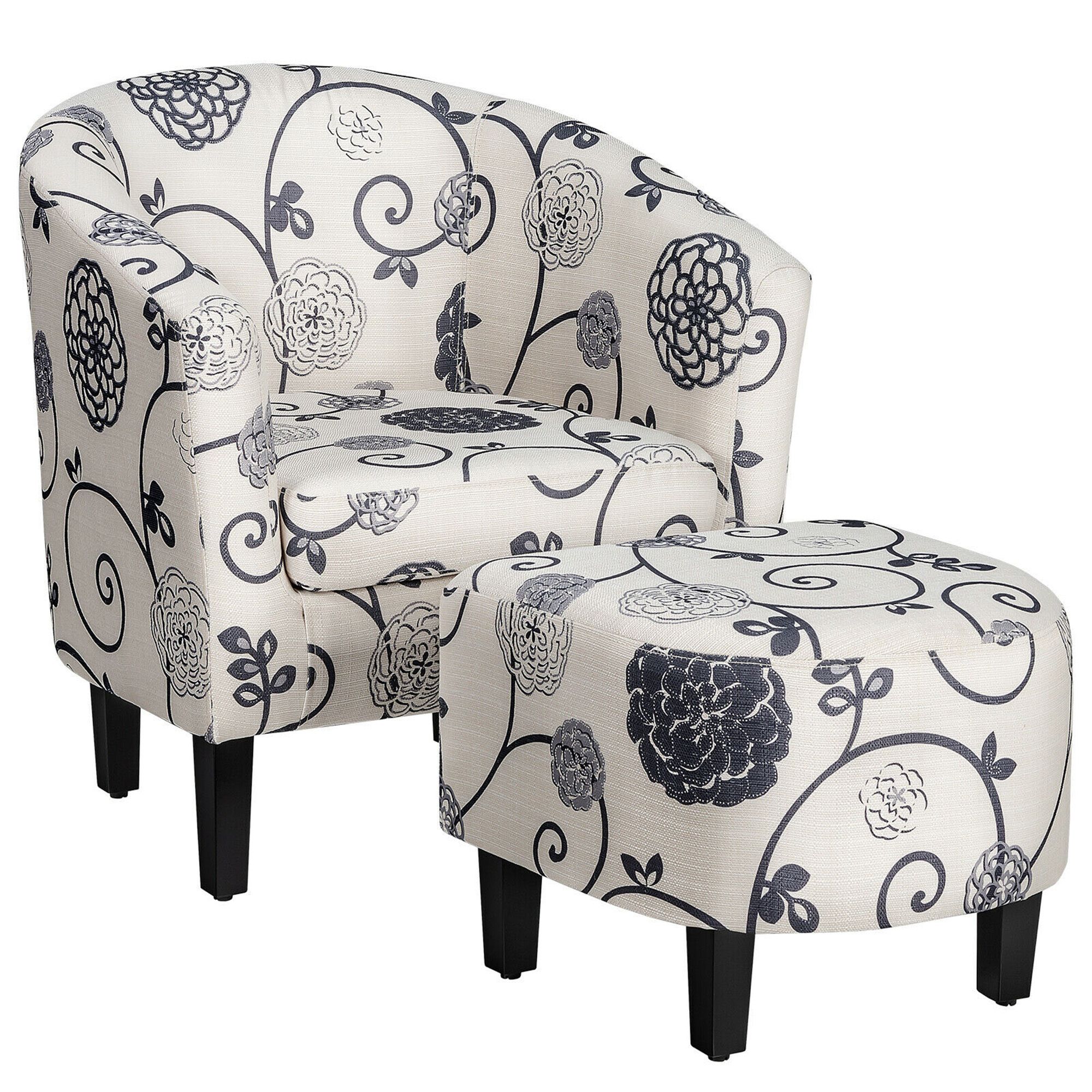 Gymax Modern Accent Tub Chair&ottoman Set Fabric Upholstered Club Chair With Regard To White Textured Round Accent Stools (View 11 of 20)