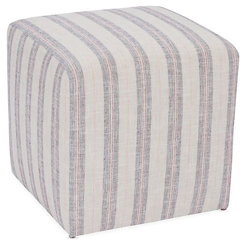 Hadley Ottoman, Blush/gray Stripe | Cube Ottoman, Living Room Stools Within Gray Stripes Cylinder Pouf Ottomans (View 2 of 20)