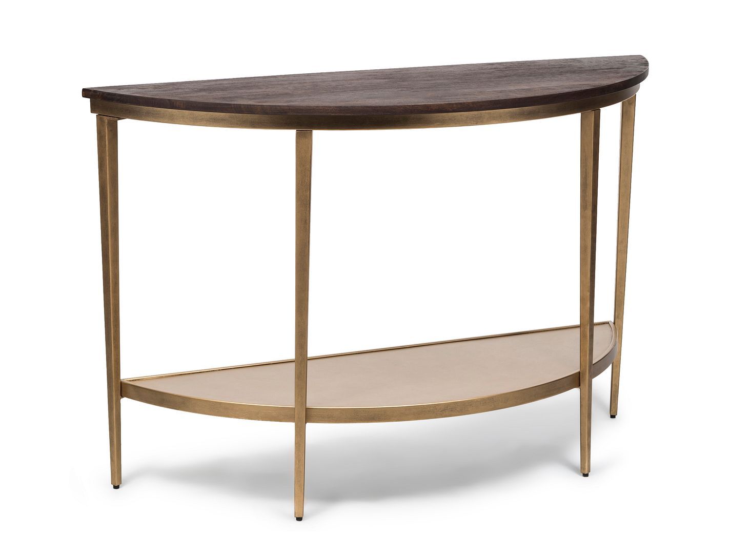 Half Round Iron Hallway Console Table With Wood Top – Dark French Brass Throughout Round Console Tables (View 11 of 20)