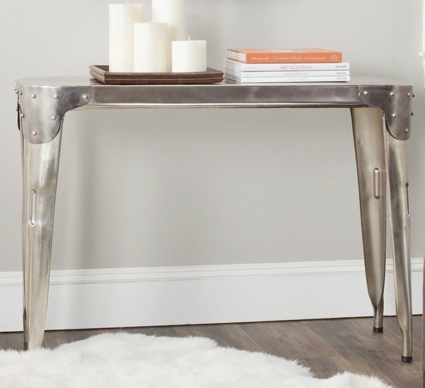Hall Console Table Metal Iron Silver Rectangle Hallway Entryway In Metallic Silver Console Tables (View 8 of 20)