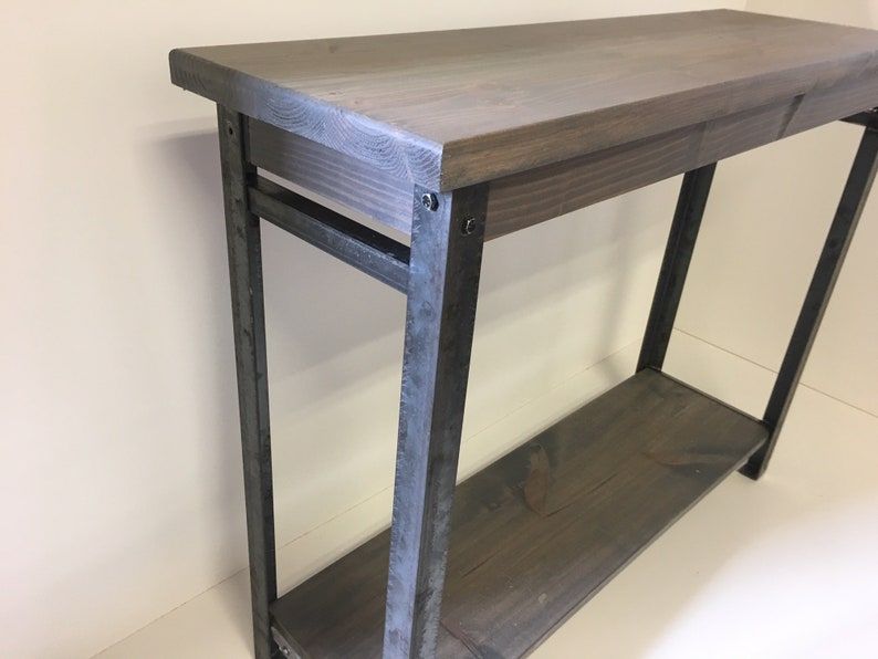 Hallway Mud Room Foyer Console Table 32 Inch With Steel Legs | Etsy Within Oak Wood And Metal Legs Console Tables (View 11 of 20)