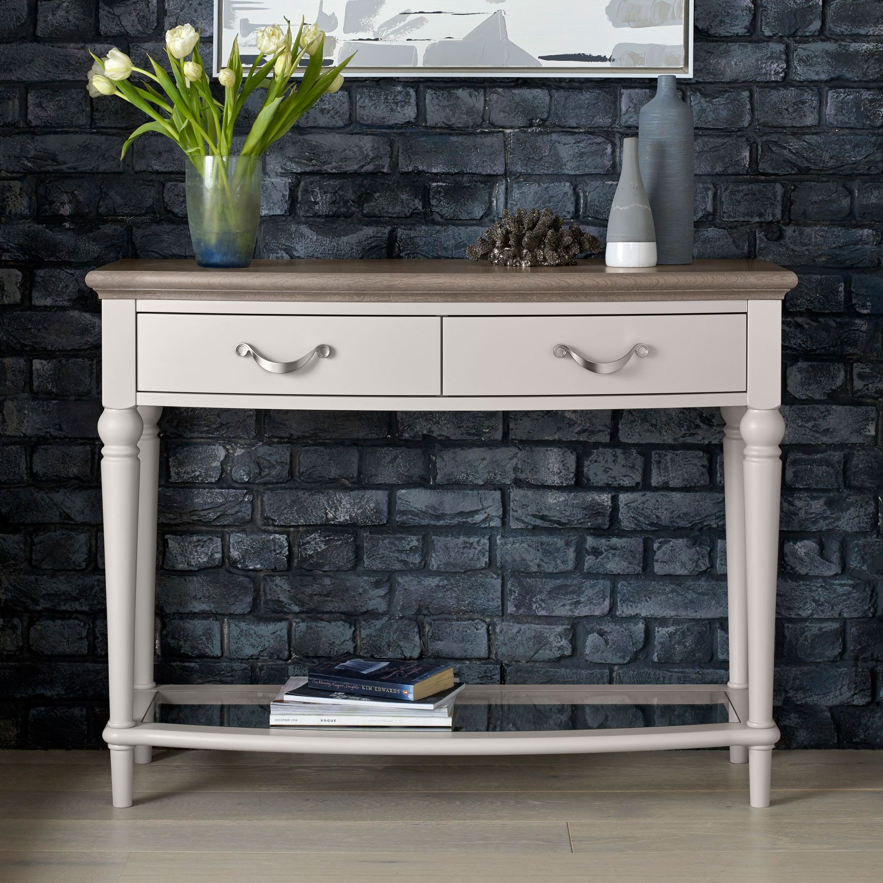 Hampton Grey Wash Oak Console Table With Gray Wood Veneer Console Tables (View 6 of 20)