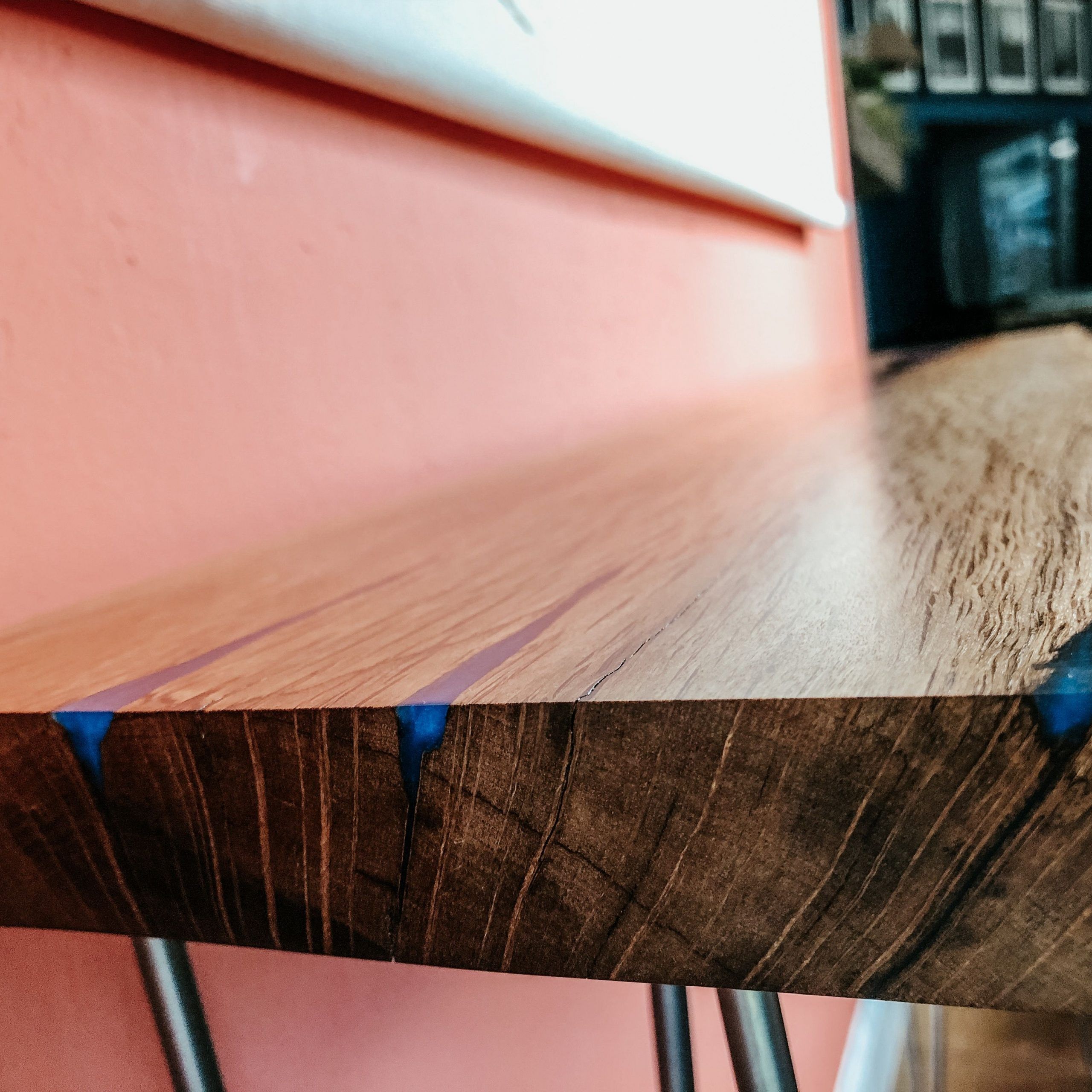 Hand Crafted Live Edge Cobalt Blue Epoxy Resin Console Table Within Cobalt Console Tables (View 2 of 20)