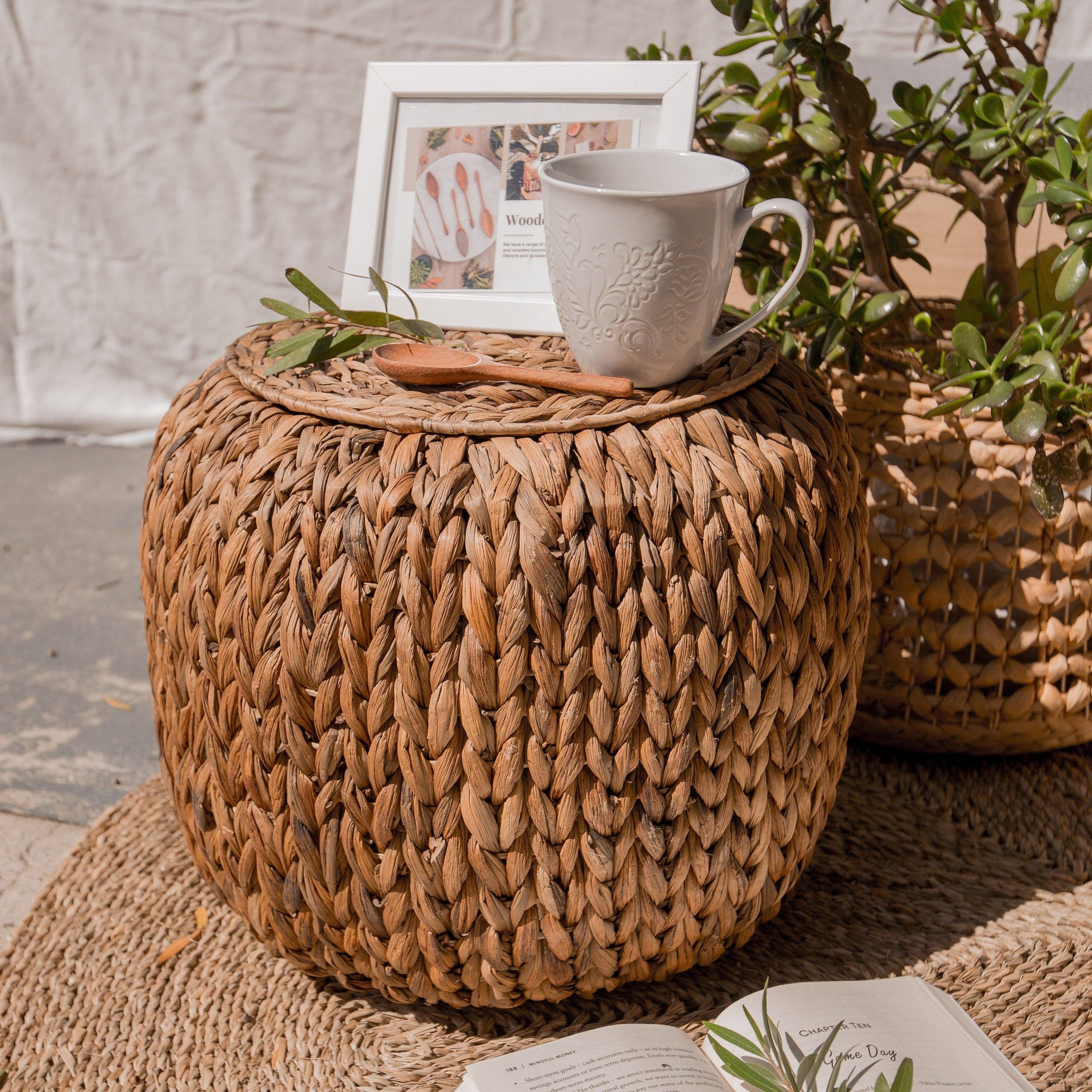 Hand Woven Rattan Storage Barrel, Seagrass Ottoman With Lid, Natural Regarding Traditional Hand Woven Pouf Ottomans (View 3 of 20)