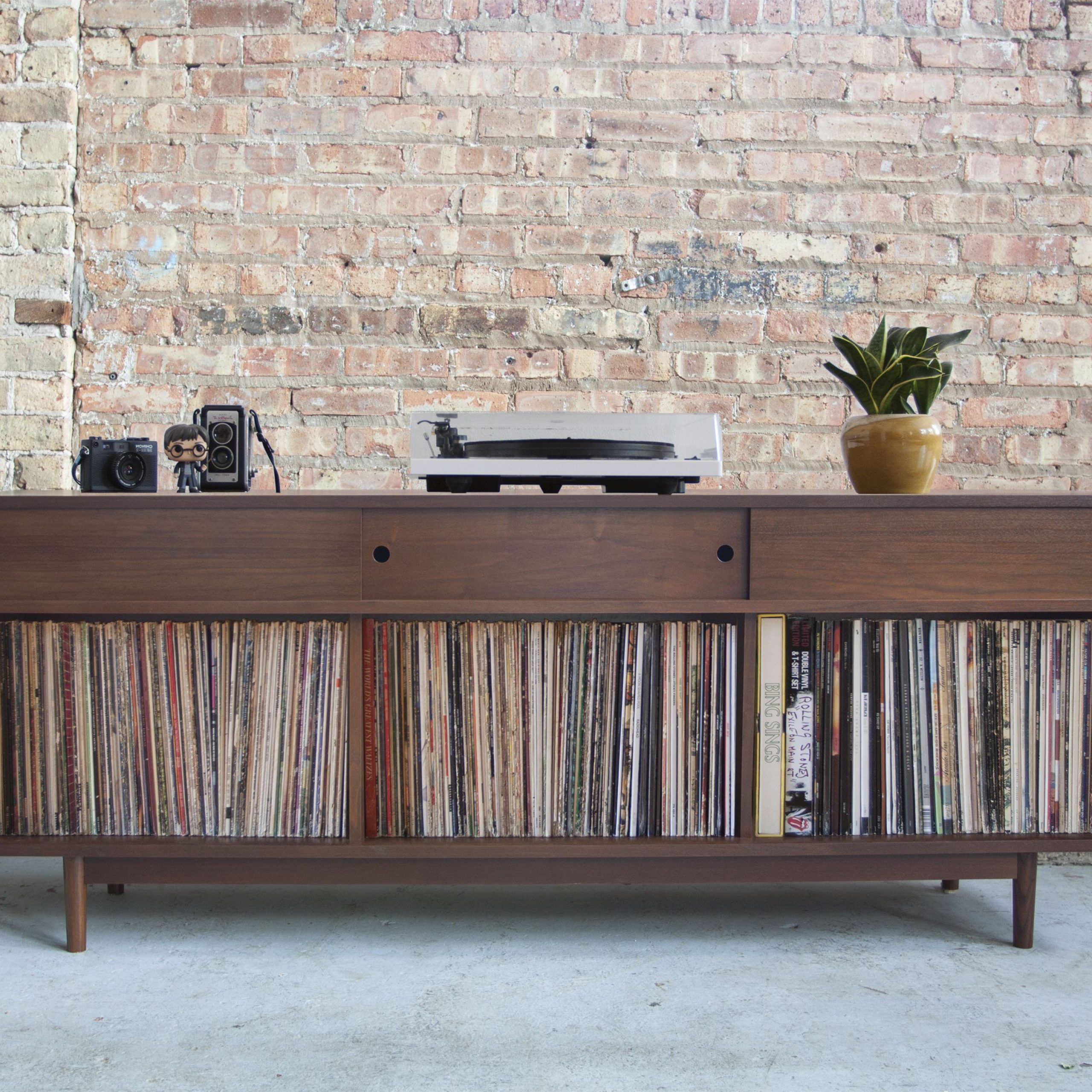 Handcrafted Mid Century Inspired Vinyl Record Storage Cabinet | Record Intended For Walnut Wood Storage Trunk Console Tables (View 6 of 20)