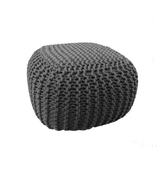 Handmade Knitted Pouf Grey Charcoal Hand Knit Poufgfurn For Charcoal And Light Gray Cotton Pouf Ottomans (View 2 of 20)