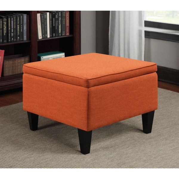 Handy Living Engle Orange Linen Table Storage Ottoman – Free Shipping Within Orange Tufted Faux Leather Storage Ottomans (View 15 of 20)