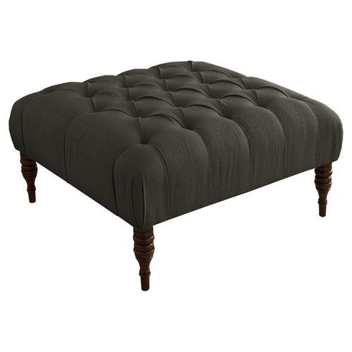 Hannah Tufted Cocktail Ottoman In Linen Charcoal | Square Ottoman Within Fabric Tufted Square Cocktail Ottomans (View 13 of 20)