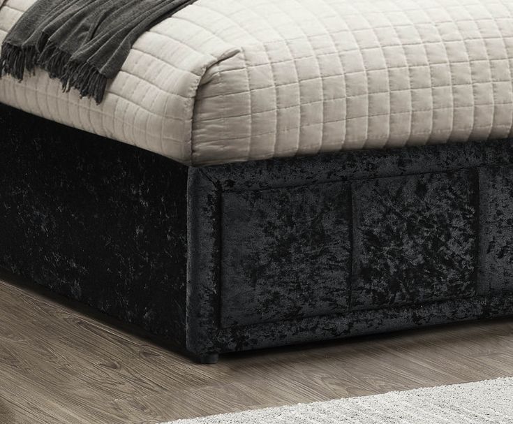 Hannover Black Velvet Fabric Ottoman Storage Bed Frame – 4ft Small With Black Fresh Floral Velvet Pouf Ottomans (View 9 of 20)